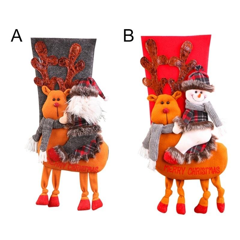 Snowman Riding Deer Christmas Socks Pendant Christmas Gift Bag New Years Christmas Tree Decoration