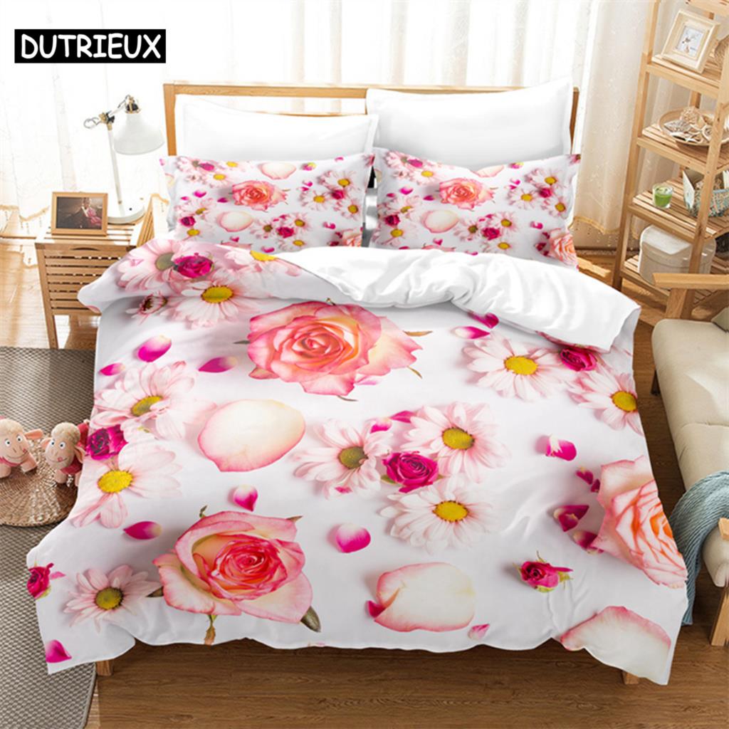 Lovers Queen Bedding Set Flowers Rose Duvet Cover Set Bedding Digital Printing Bed Linen King Size Duvet Cover Set Bedding Sets