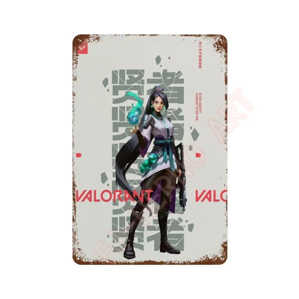 Anime Online Game Valorant Poster Neon Metal Tin Sign Plaque Wall Kawaii Game Room Decor Reyna Jett Gaming Gamer Aesthetic Gift
