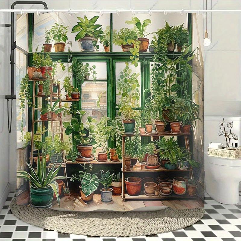 Indoor Garden Shower Curtain Waterproof Fabric Bathroom Curtains Retro Window Plant Pot Bath Screen Divider Home Decor With