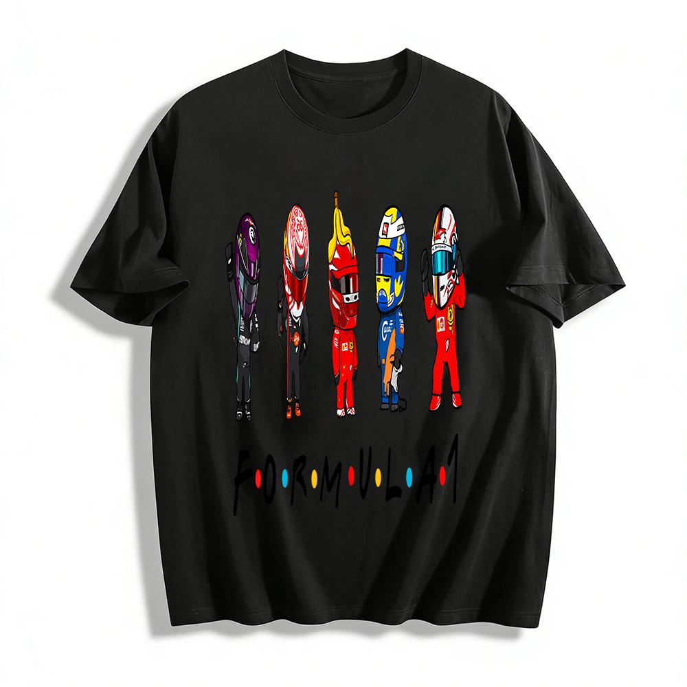 Q Version F1 Driver Printed Casual T-Shirt Unisex Trendy Racing Culture Loose Crew Neck Top Pure cotton T-shirt XXS