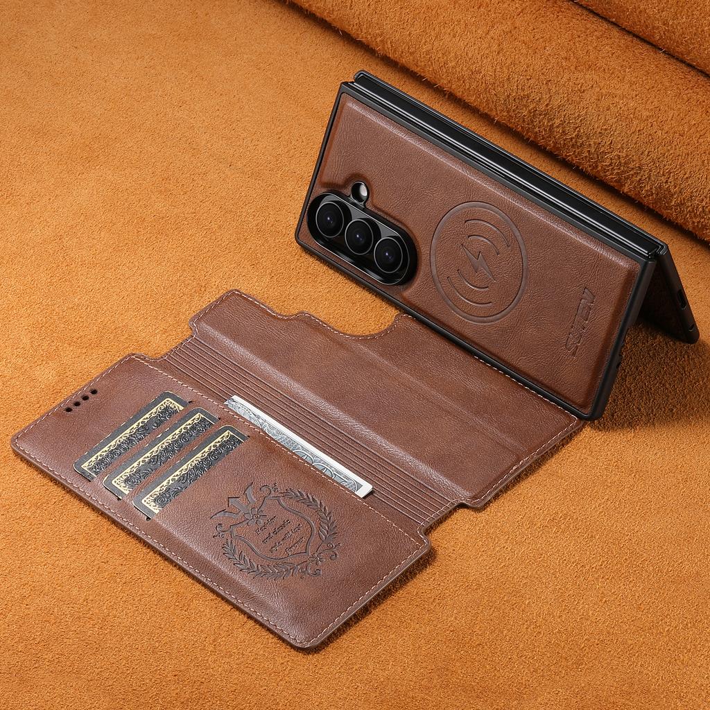 Business 2-in-1 Detachable Magnetic Leather Wallet Phone Case for Samsung Z Fold 7 6 Shockproof Stand Cards Solt Bag Cover