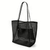 Women Large Capacity Beach Bag Durable Polyester Woven Shoulder Bag Portable Storage Bag Foldable Swimming Bag for Travel Purse