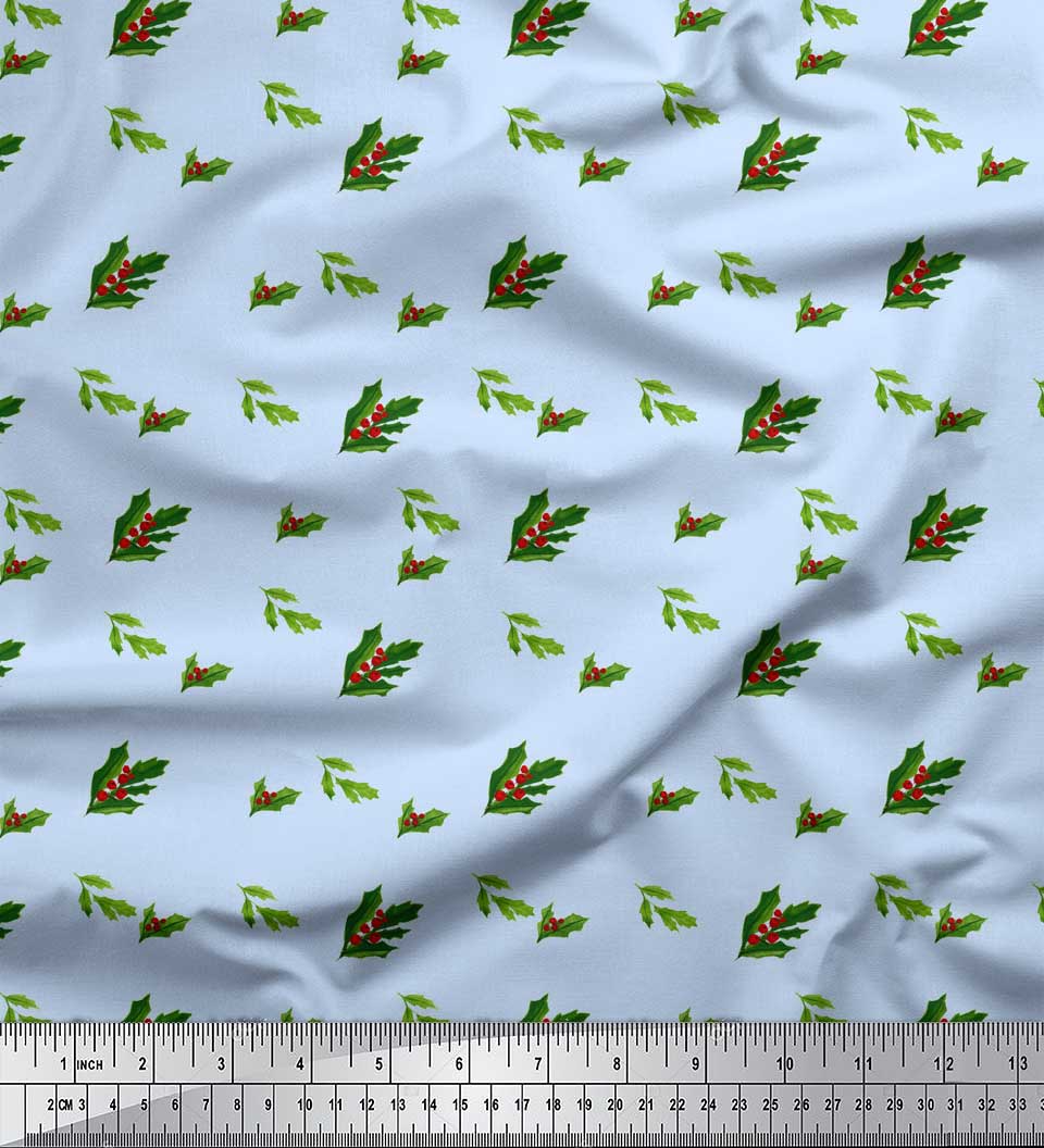 

Тканина для рукоділля Soimoi Grey Japan Crepe Satin Red Berries & Holly Leaves Тканина для рукоділля з принтом на метри 42 дюйми 42 Inch Wide - Poly Crepe синій