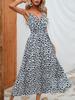 Women Sleeveless V Neck Leopard Print Midi Dress Casual Summer Loose Fit Sundress Fashion Lightweight Dress