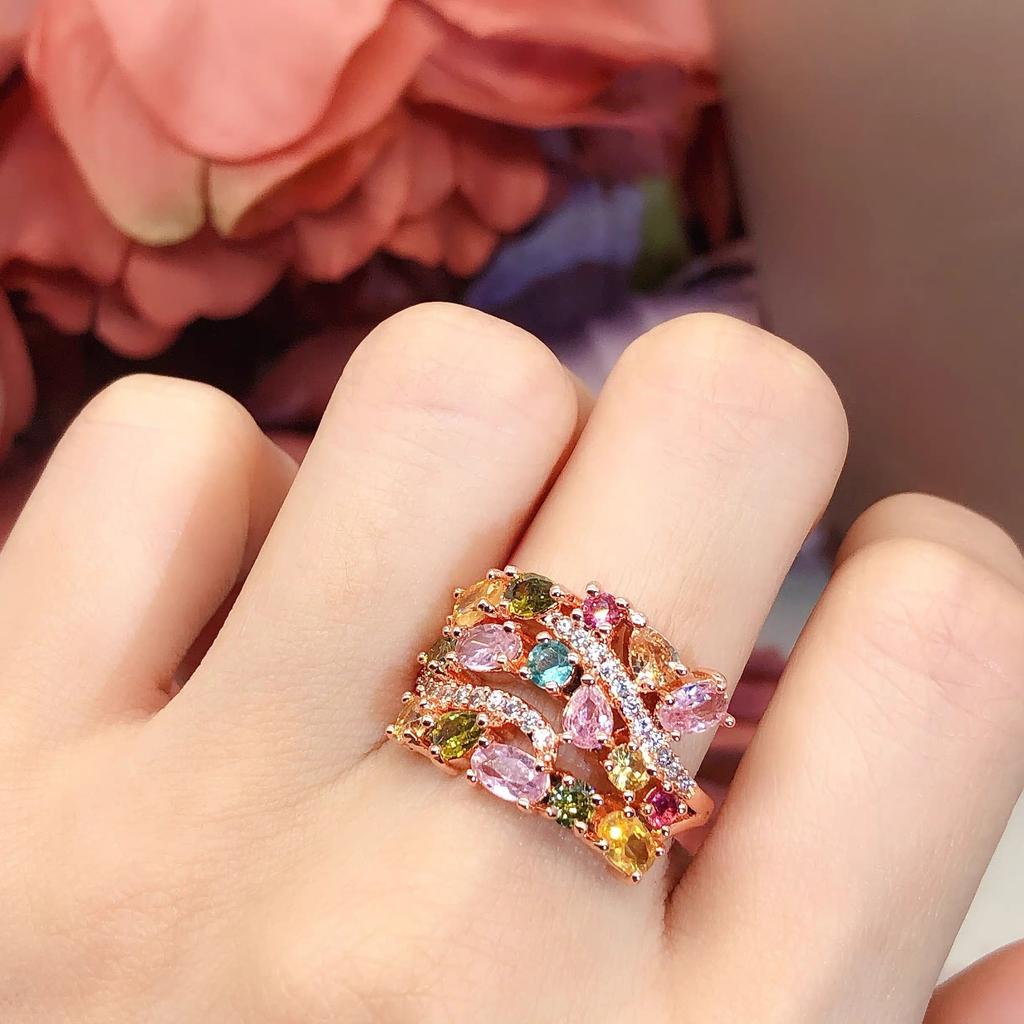 Heavy Industry Temperament Cover Ring Diamond Candy Rose Manor Ring Rainbow 2026