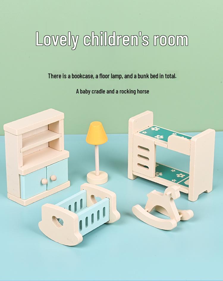 Children's Wooden Dollhouse Furniture Set - Mini Sofa & Bed Props