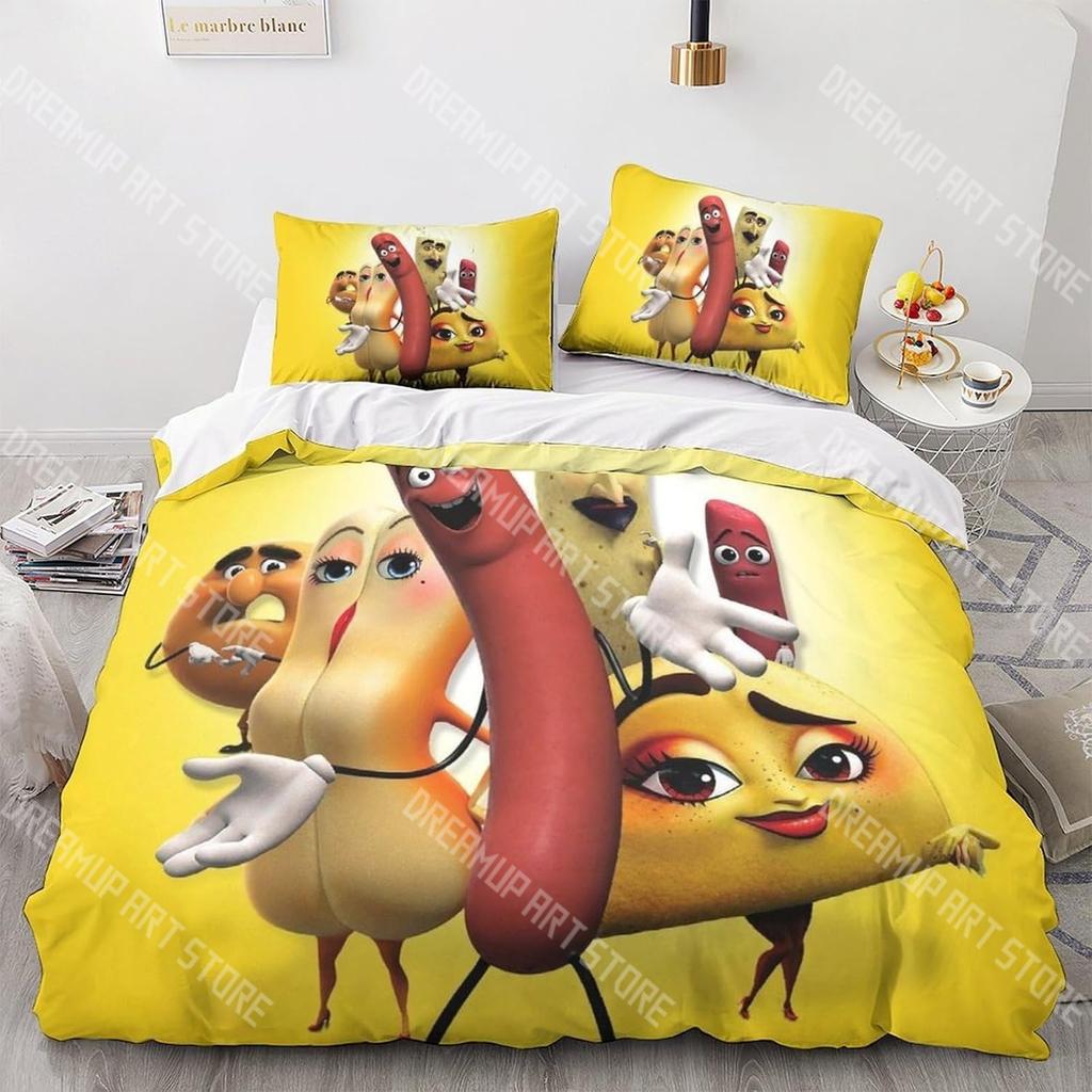 Модный Мультяшный Набор Постельного Белья Sausage Party Односпальный Двуспальный Полный Queen King Размер Набор для Кровати Детская Спальня Комплекты Пододеяльников Комплект Простыней