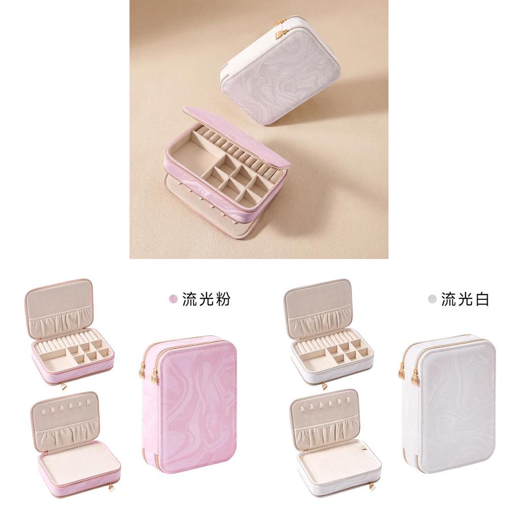 Chinese Style Jewelry Box With Dual Zippers Leather Storage Organizer For Gift And Travel Use