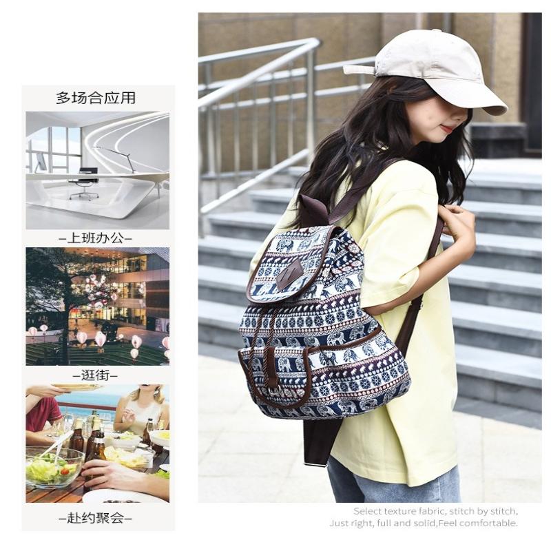 1Pc New Ethnic Style Multi-pocket Backpack Female Mori Foreign Style Large Capacity Canvas Schoolbag Casual Outdoor Small Backpack