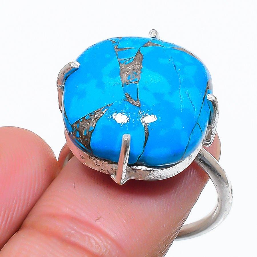 Copper Blue Turquoise Gemstone 925 Sterling Silver Jewelry Ring Size Adj. GK-6025