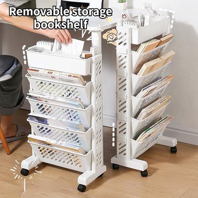 5 Floors Removable Storage Shelf Desk Side Bookshelf Bookcase Shelves with Wheels Storage Rack Hanging Desk Side Kitchen Food Trolley
