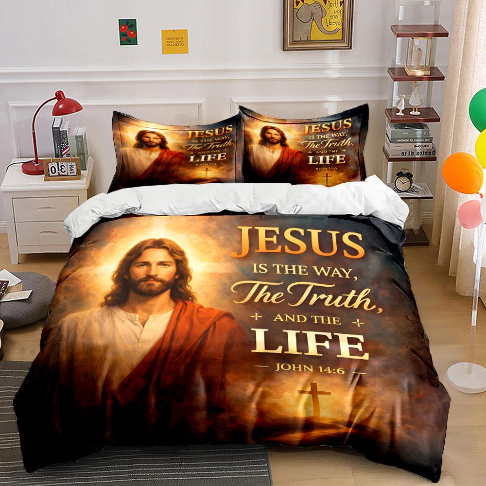 Jesus Biblical Quote Design Bedding Duvet Cover Set (1*Duvet Cover 2*Pillowcases, without duvet insert)
