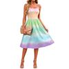 Women Sleeveless Dress Adjustable Straps Casual Midi Dress with Pockets Gradient Print Summer Dress for Everyday Wear