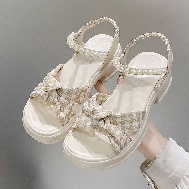 Ladies Shoes Black Pearl Round Toe Tip Platform Women's Sandals Cheap Liquidation Sandal High Quality on Offer 2025 Luxury Shoe