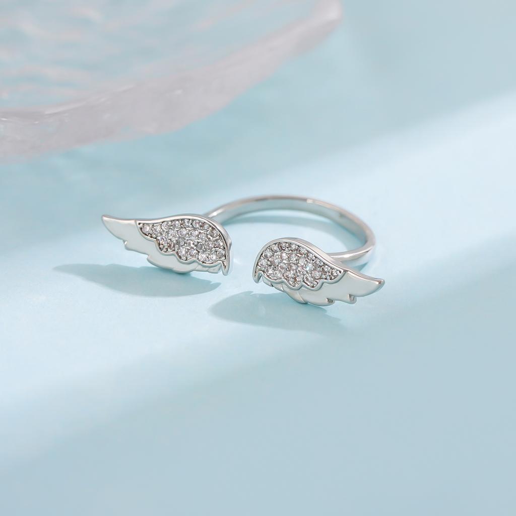 New Fashion Personality Angel Wings 925 Sterling Silver Temperament Crystal Exquisite Opening Rings   R391