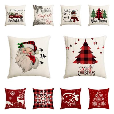 1 Christmas Pillowcase Christmas Senior Snowflake Tree Printed Square Pillowcase Christmas Decoration (Without Pillow Core)
