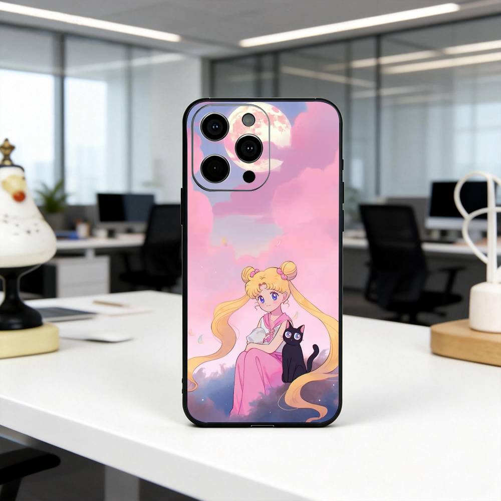Cartoon S-Sailor M-Moon-es Art Phone Case For iPhone 17, 16,15,14,13,12,11 Plus,Pro Max, Others Soft Black Cover