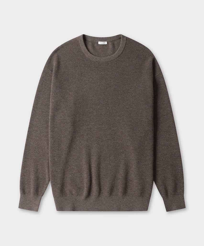 TAILDERN Leon Round Cotton Wool Sweater Brown