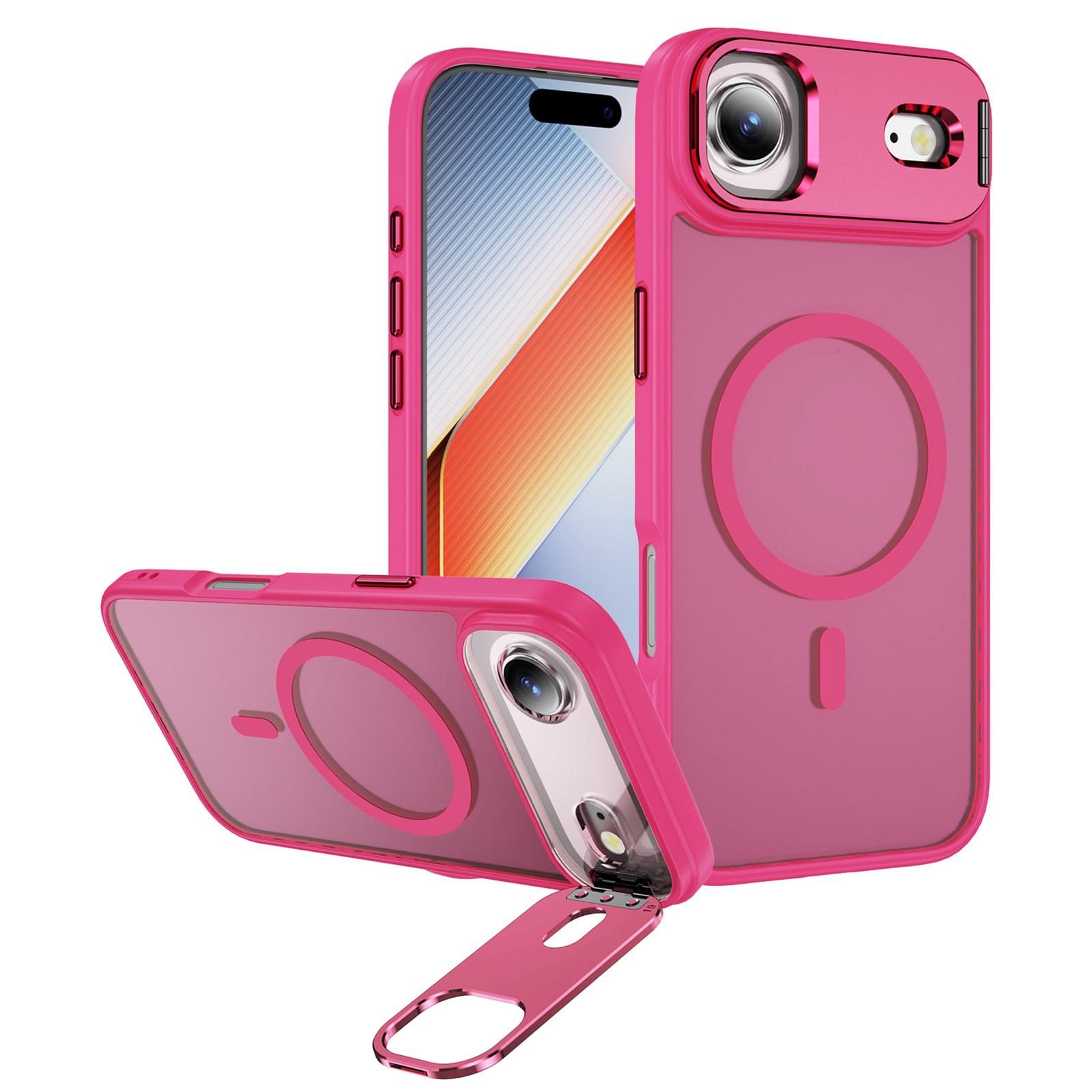 

For iPhone 17 Air Magnetic Case with Lens Kickstand Skin-Touch PC+TPU Phone Cover Pink