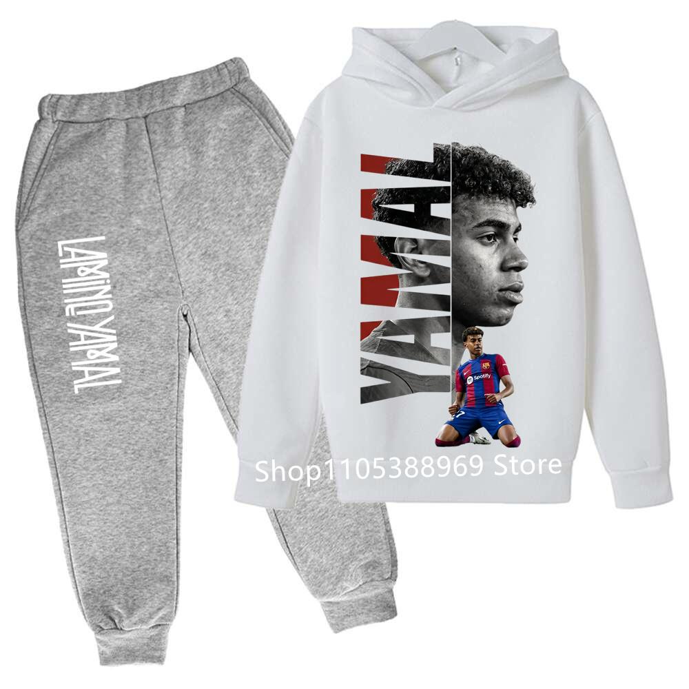 Kinder Lamine Yamal 2-teiliges Trainingsanzug Set Jungen Mädchen Fußballstar Hoodie + Jogginghose Set Grafisches Kapuzensweatshirt Sport Outfit