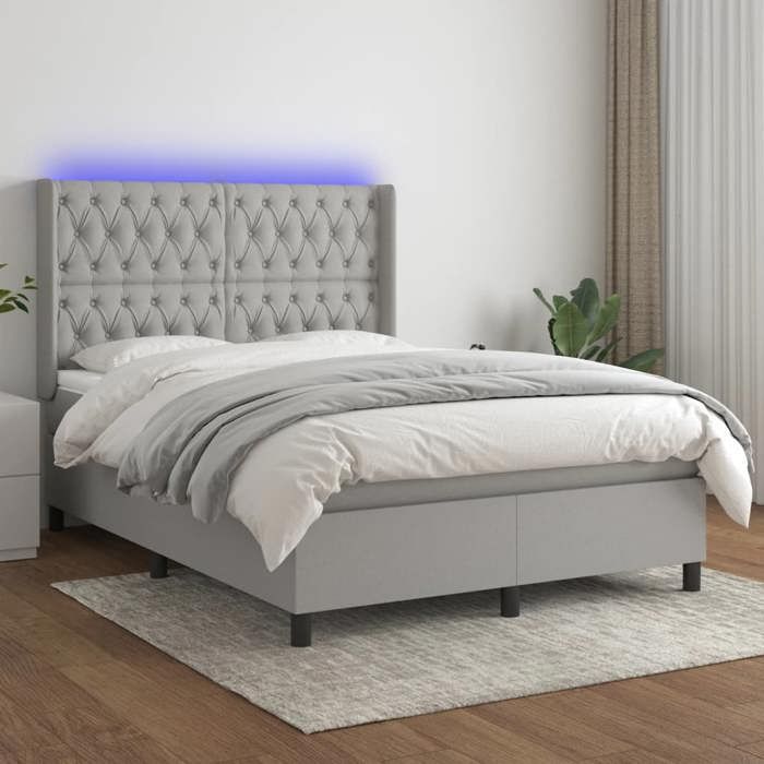 VidaXL Slat Bed Base with Mattress and LED, Upholstered Bed, Double Bed, Adult Bed for Interior Bedroom, 3138549