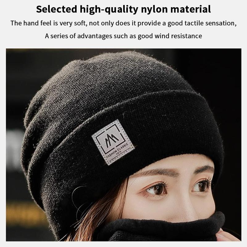 Women Knitted Beanie+Scarf Sets Thicken Velvet Lining Pullover Cap Unisex Winter Warm Plush Bonnet Neck Protection Scarves Hat
