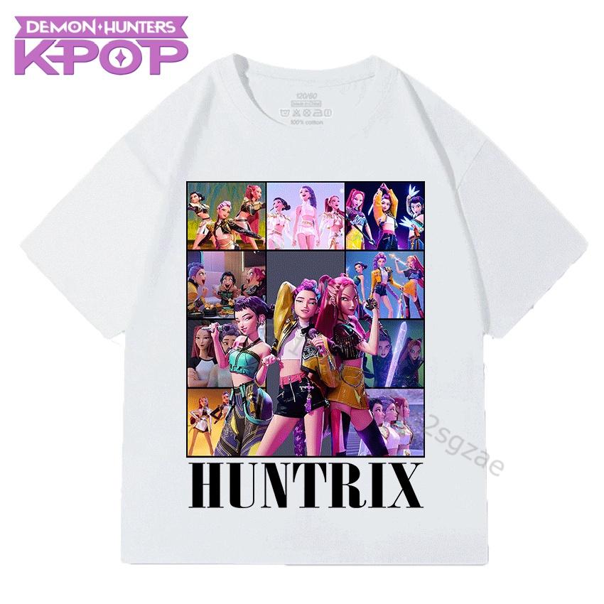 Boys and Girls Children Cotton T-Shirts with KPop Demon Hunters Cartoon Cute Fashionable Print Top