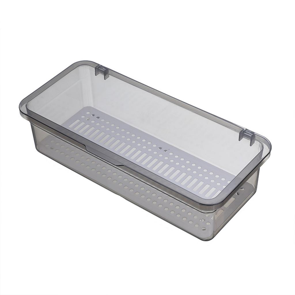 Flatware Tray with Lid and Drainer Dustproof Transparent Fashionable Silverware Countertop Storage Container for