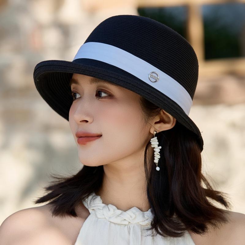 Sun Hat Women'S French Elegant Lafite Straw Hat Outdoor Uv Protection Sun Hat Outing Basin Hat