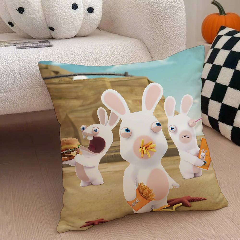 Anime R-Raving Rabbids Pillow Case Anti-Dustmite Pillowcase Invisible Zipper Silky Short Plush Sofa Cushion Cover