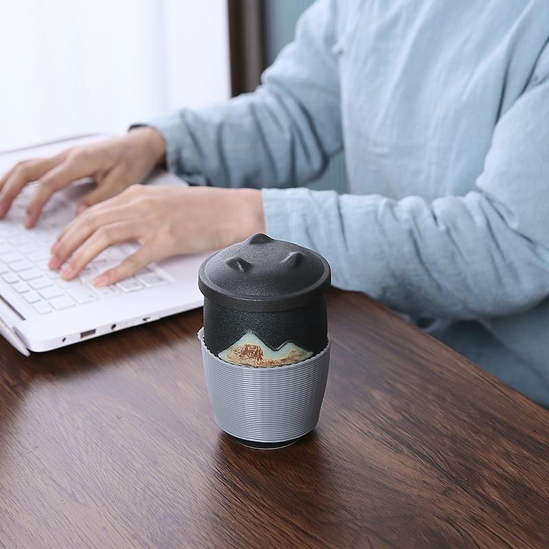 Ceramic mug simple with lid filtered water cup office brewing cup portable travel tea cup
