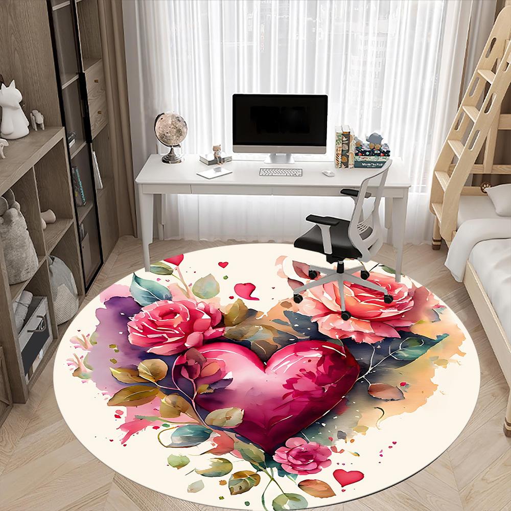1pc Love Romance Office Round Area Rug, Indoor Mat Suitable ForOffice, Under Office Chairs Bedroom Living Room Home Decor T214