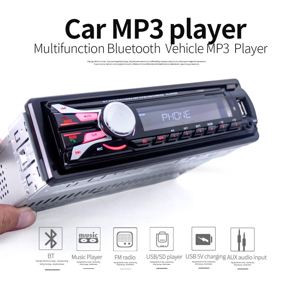Car Radio Audio Stereo FM Aux Input Receiver SD USB MP3 Player In Dash Bluetooth 1 DIN Removable
