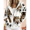 Cat Print Hoodie, Paw Print Zipper Sweatshirt for Women Casual Fashion Jacket Long Sleeve Pullover Coat Autumn and Winter Wear