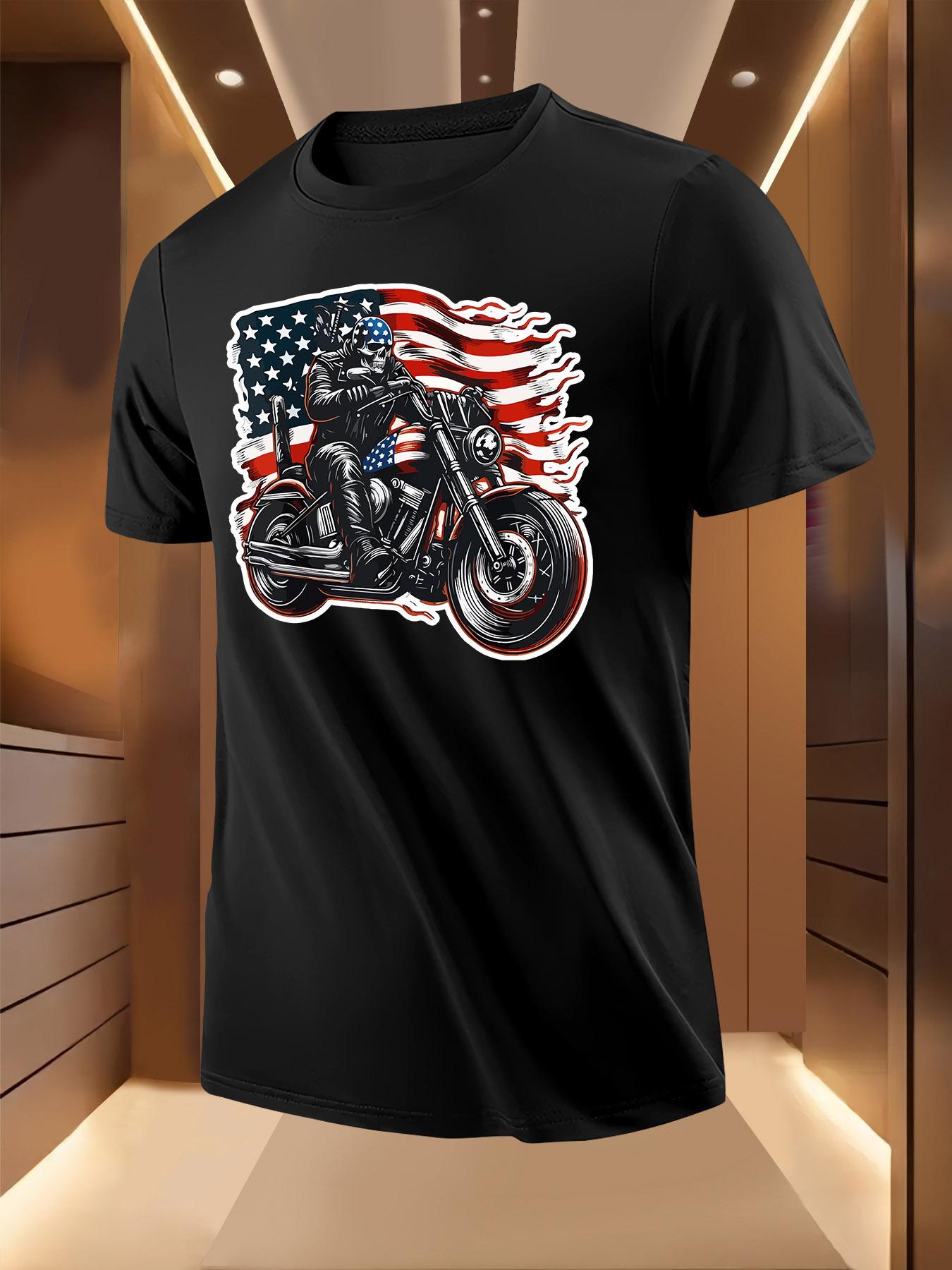 Patriotic Motorcycle Graphic Tshirt - American Flag Design XXXXL