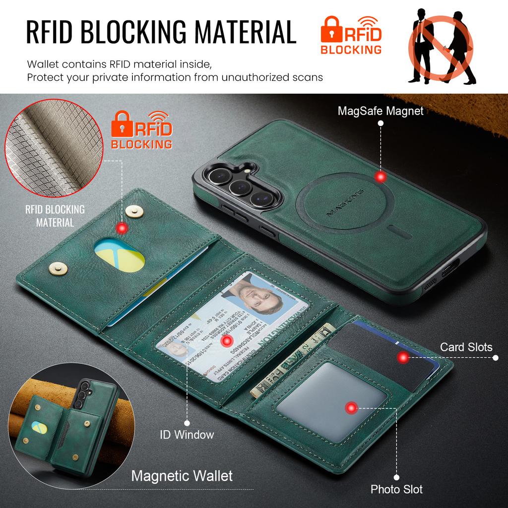 For Samsung Galaxy S25+/S24+ Case Multi Card Slots Zipper Leather Phone Cover with Shoulder