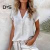 Dámská košile Knoflíky s výstřihem do V Poloviční léga Košile s krátkým rukávem Topy Jednobarevné Nášivka Kapsy Volný střih Letní Neformální košile