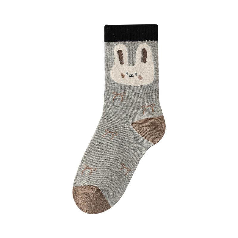 Vintage Cartoon Socks Thickened Mid-Leg Socks Cotton Sweat-Wicking Breathable Hemifleece Jacquard Cute And Versatile