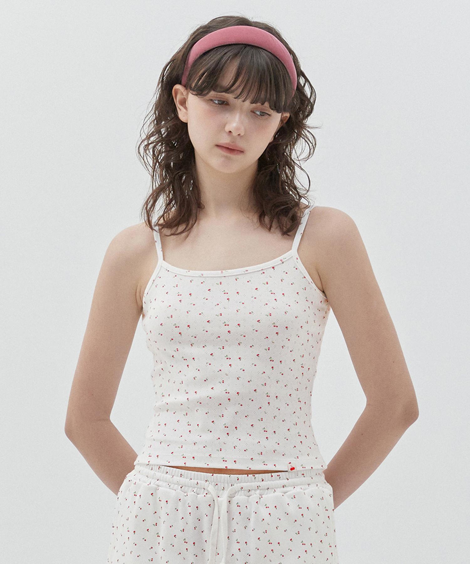 Kirsh Plain Cherry Semi-Crop Sleeveless [White] 1