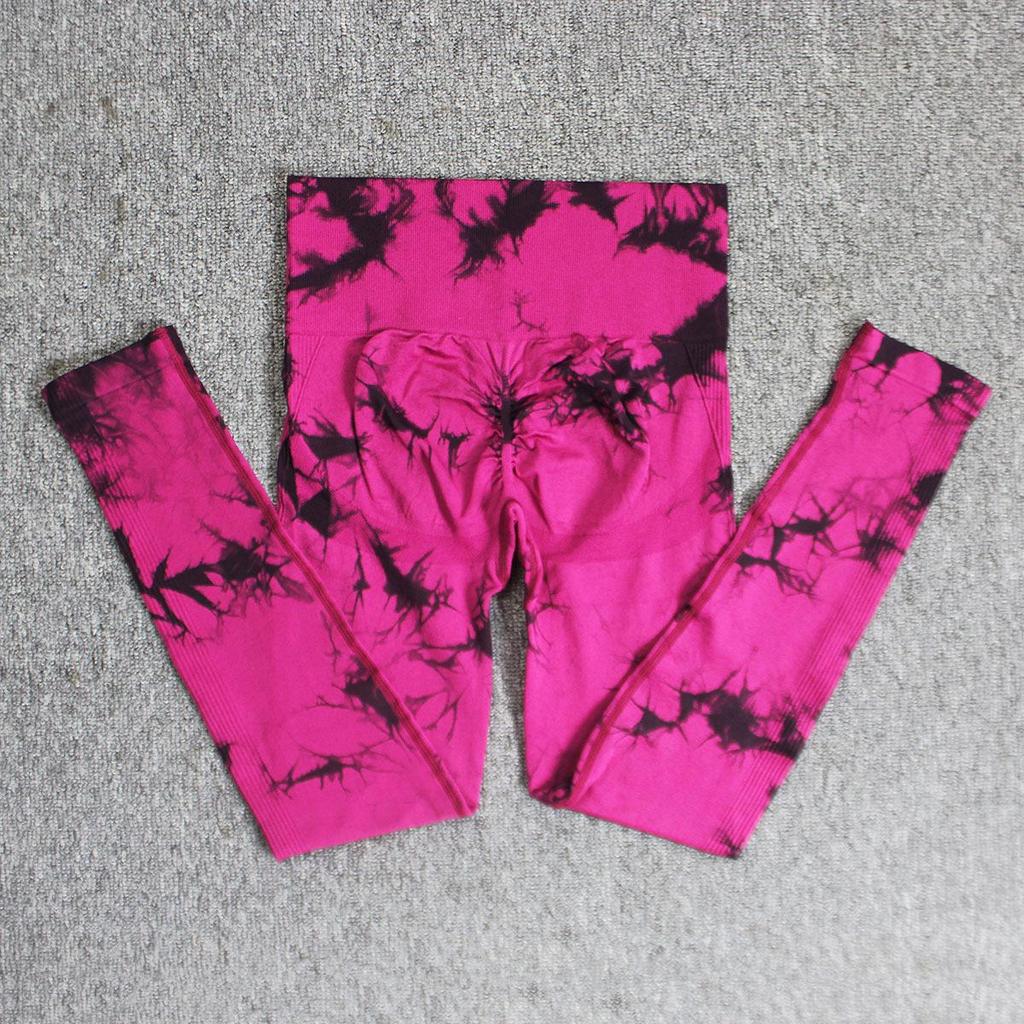 Bezešvé legíny na jógu s vysokým pasem a batikou - Zeštíhlující, design broskvového pozadí, vysoká elasticita, trendy fitness kalhoty.