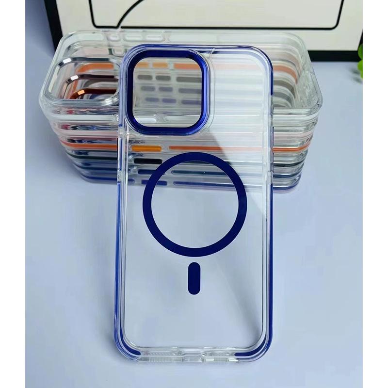 Applicable To IPhone15 Two-color Transparent Magnetic Case Apple 14MAX Two-in-one Full-pack Large Hole Anti-fall Protection Case