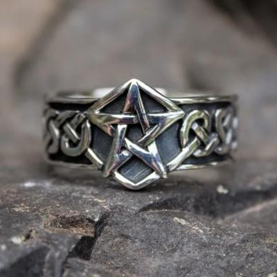 1PC Celtic Knotwork Gothic  Stainless Steel Pentagram Star Ring Men's Fashion Titanium Biker Jewelry  Size 6-10