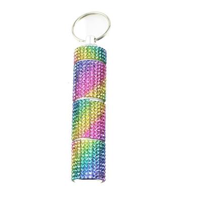 Rhinestone Shiny Pill Case Keychain Mini Waterproof Cute Pill Storage Box Key Ring Portable Organizer Bottle Pendant Hiking