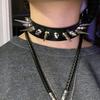 Punk Long Spike Choker Pu Leather Collar For Women Men Cool Big Rivets Studded Chocker Goth Style Necklace Emo Accessories