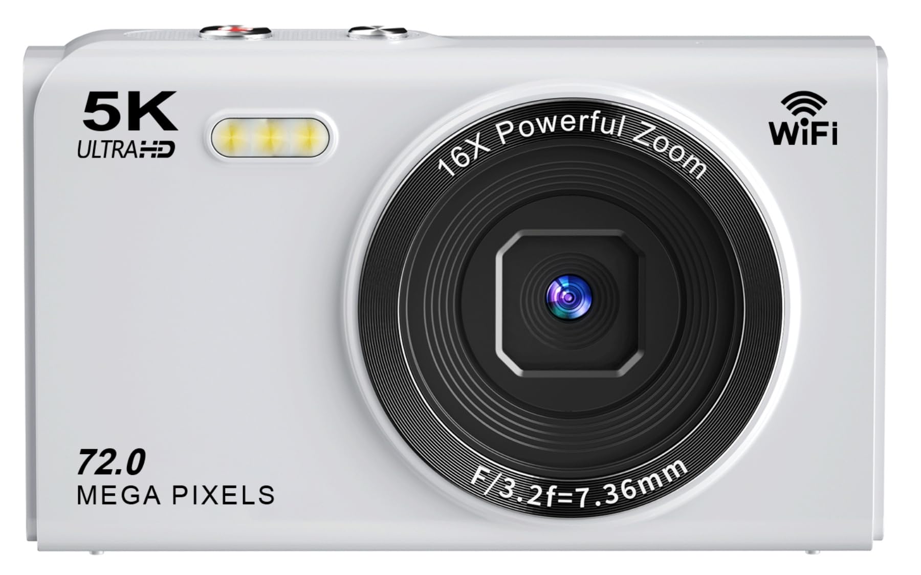 

YULINJIA 5K Digital Camera with Transfer to 64GB Micro SD 16x Digital LED and Perfect for Kids and Perfect as a Gift for New or Christmas Wi-Fi білий