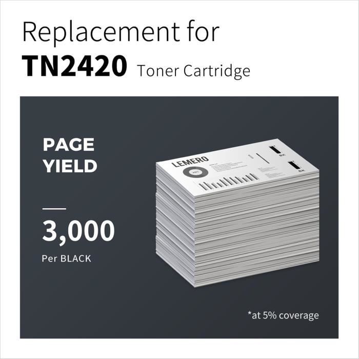 Toner - lemero - tn2420 - haute capacité - compatible brother - 4 paquets noirs