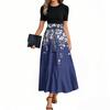 Women's Fashion Casual Belted Short Sleeve Round Neck Geometric Splicing Elegant Temperament Dresses
