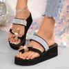 Fashion Luxury Rhinestone Flower Clip Toe Sandals Women Lightweight Crystals Wedges Slippers Woman Plus Size 36-42 Platform Slides Mujer