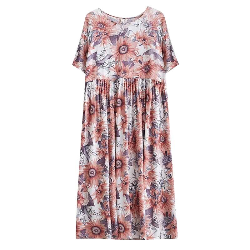 Einfache Mode Sommer Neu Vergrößerte Kurzarm Rundhals Bedruckte Kleider